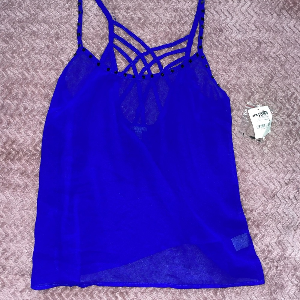 Royal blue sheer tank top